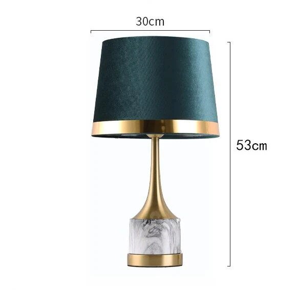 Modern Emerald Green Velvet Table Lamp with Brass & Faux Marble Base (5)