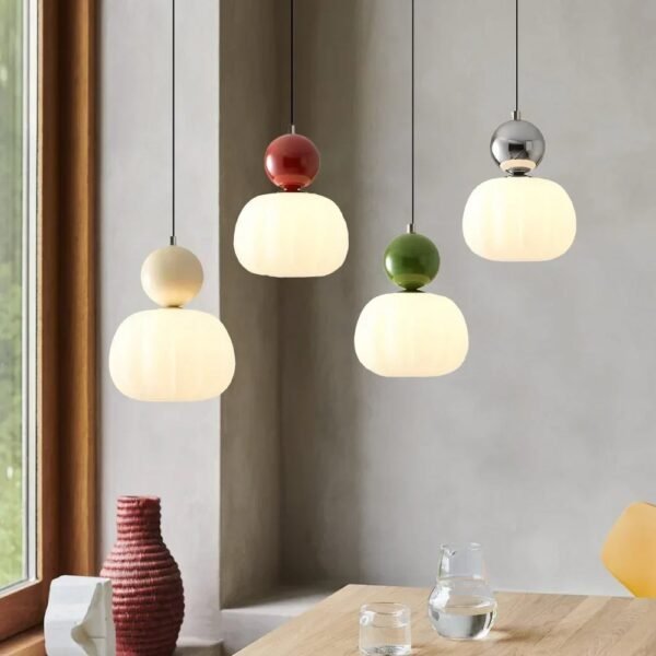 Pumpkin Glass Pendant Light - Modern Bedside & Kitchen Hanging Lamp