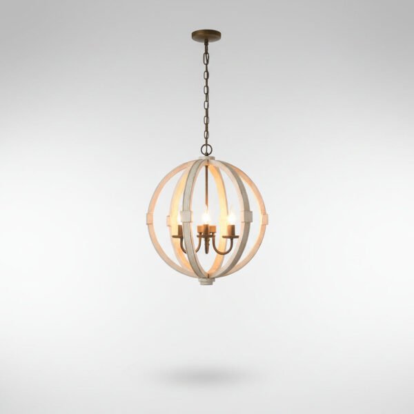 6 Light Wood Chandelier White Ceiling Light Fixture for Kitchen Dining Room Entryway Foyer