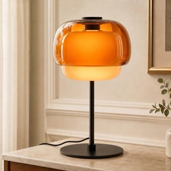 Modern Retro Double Dome Colored Glass Table Lamp for Bedroom Living Room Bedside Office