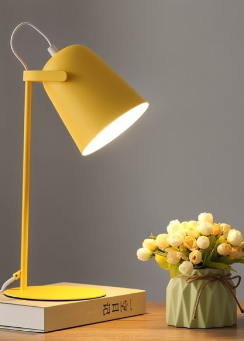 Modern Metal Desk Lamp with Adjustable Head, Mid-Century Matte Table Lamp for Study, Bedroom, and Office - YellowPink (8)